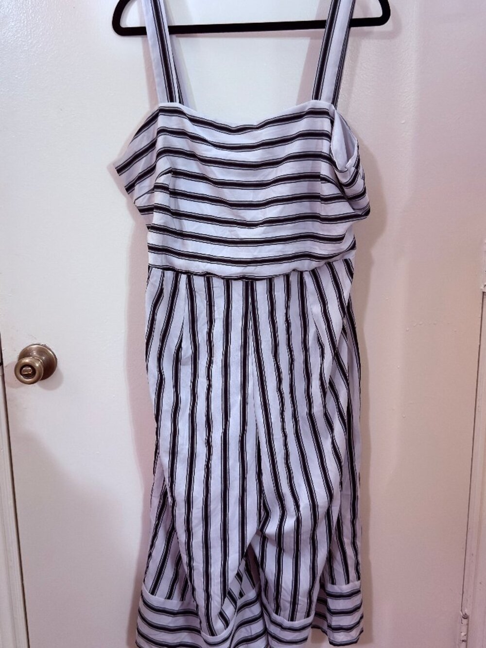 Women's Black & White Striped Jumpsuit Wide Leg Summer Romper Size 1X